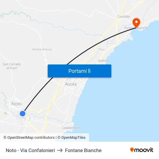 Noto - Via Confalonieri to Fontane Bianche map