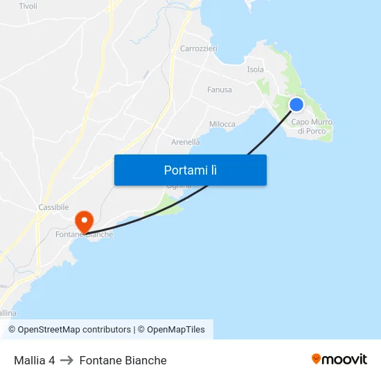 Mallia 4 to Fontane Bianche map