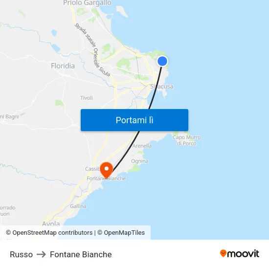 Russo to Fontane Bianche map