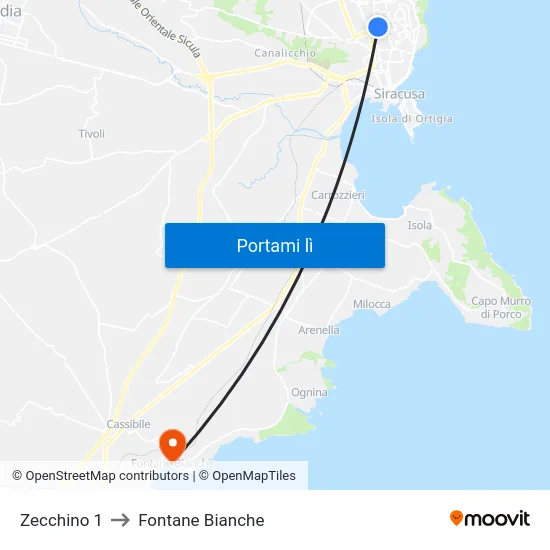 Zecchino 1 to Fontane Bianche map