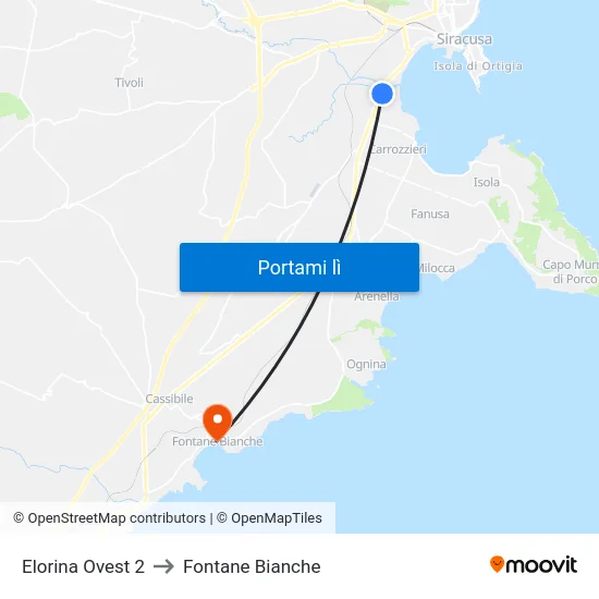 Elorina Ovest 2 to Fontane Bianche map