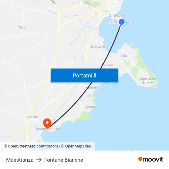 Maestranza to Fontane Bianche map