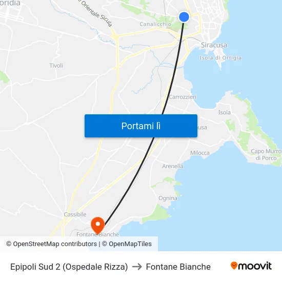 Epipoli Sud 2 (Ospedale Rizza) to Fontane Bianche map