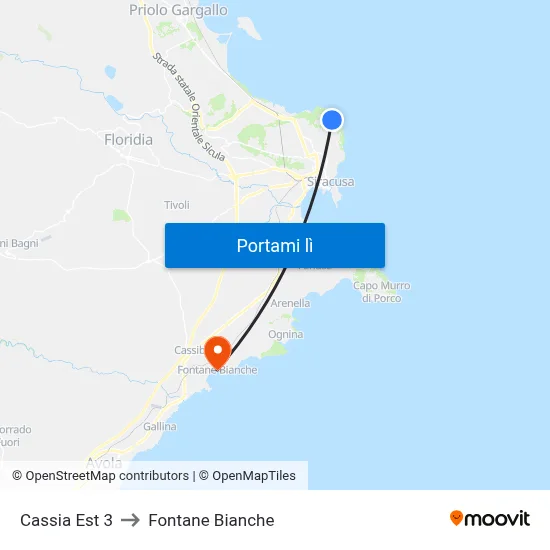 Cassia Est 3 to Fontane Bianche map