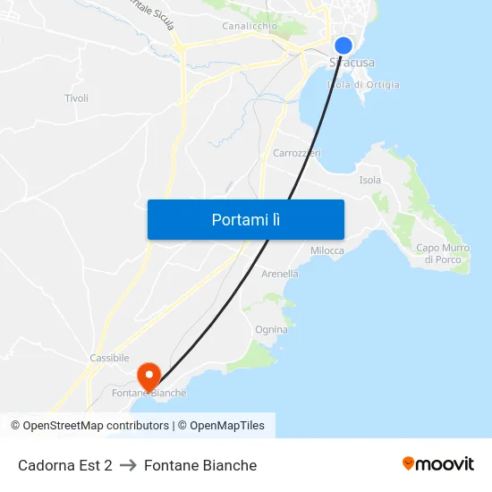 Cadorna Est 2 to Fontane Bianche map