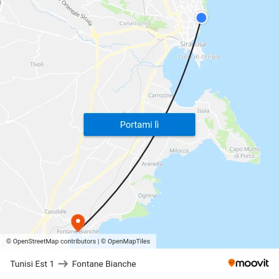 Tunisi Est 1 to Fontane Bianche map