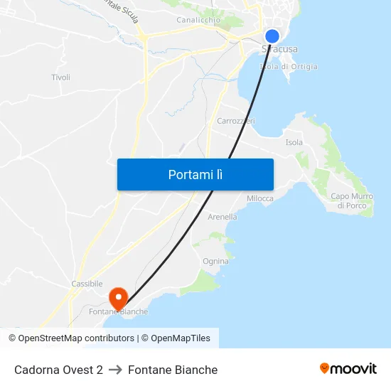 Cadorna Ovest 2 to Fontane Bianche map