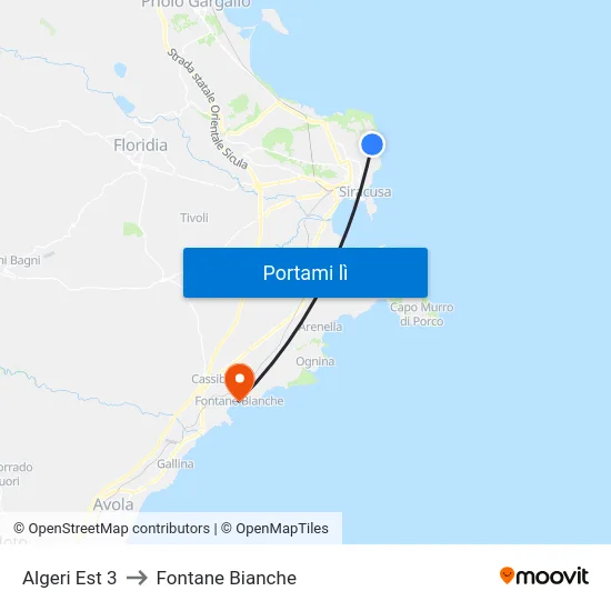 Algeri Est 3 to Fontane Bianche map