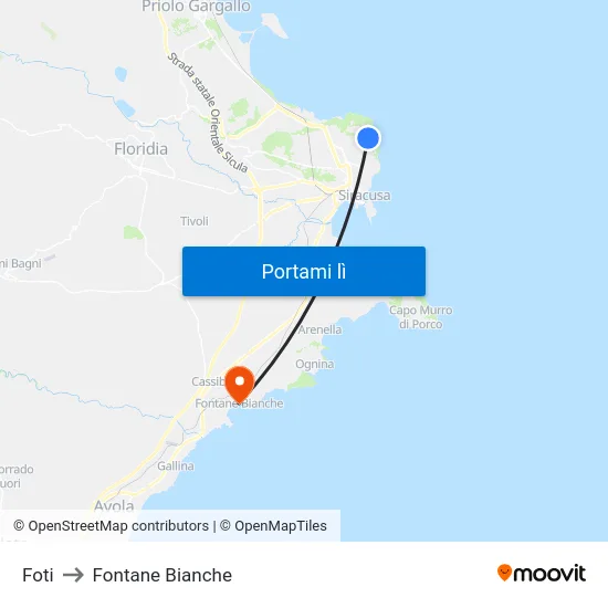 Foti to Fontane Bianche map