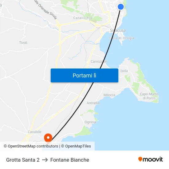 Grotta Santa 2 to Fontane Bianche map