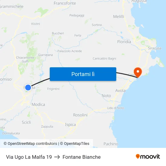 Via Ugo La Malfa 19 to Fontane Bianche map