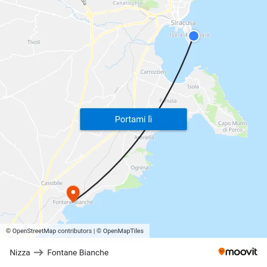 Nizza to Fontane Bianche map