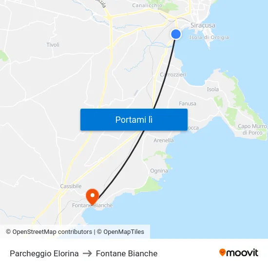 Parcheggio Elorina to Fontane Bianche map