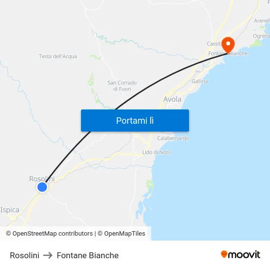 Rosolini to Fontane Bianche map