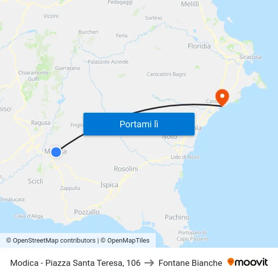 Modica - Piazza Santa Teresa, 106 to Fontane Bianche map