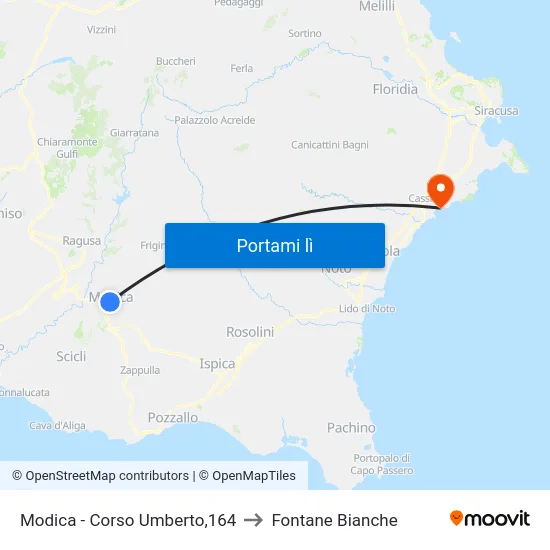 Modica - Corso Umberto,164 to Fontane Bianche map