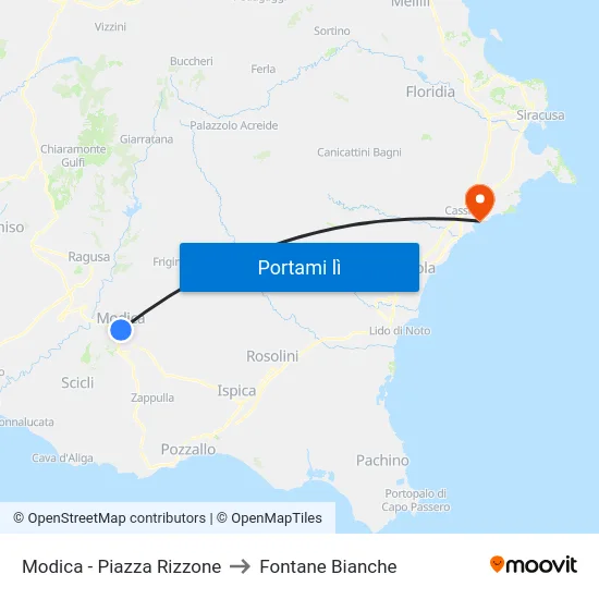Modica - Piazza Rizzone to Fontane Bianche map
