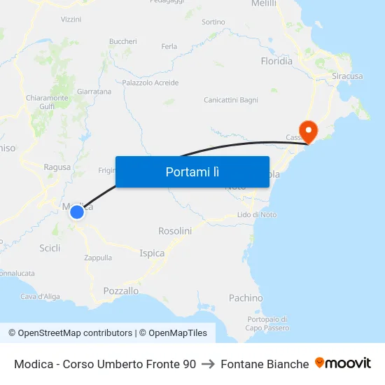 Modica - Corso Umberto Fronte 90 to Fontane Bianche map