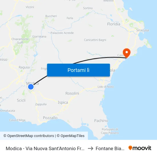 Modica - Via Nuova Sant'Antonio Fronte 114 to Fontane Bianche map