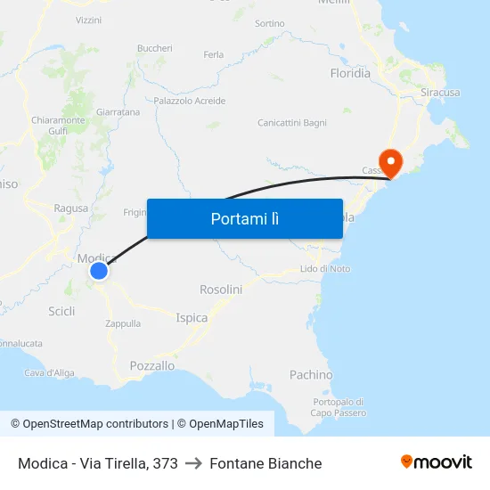Modica - Via Tirella, 373 to Fontane Bianche map
