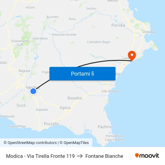 Modica - Via Tirella Fronte 119 to Fontane Bianche map