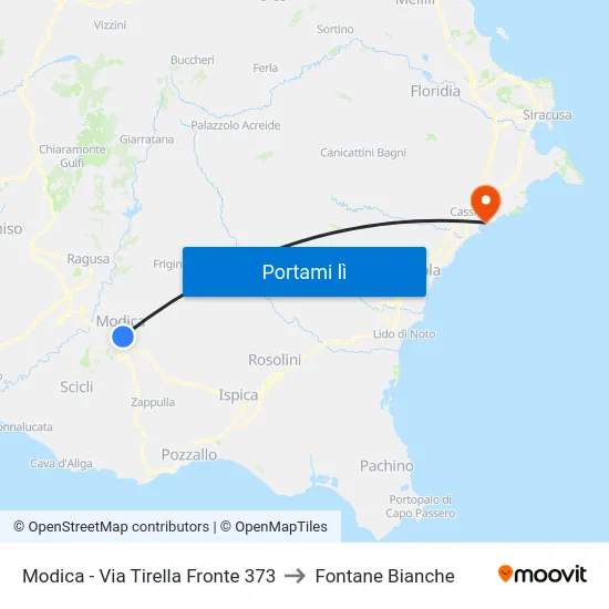 Modica - Via Tirella Fronte 373 to Fontane Bianche map