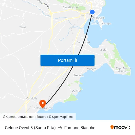 Gelone Ovest 3  (Santa Rita) to Fontane Bianche map