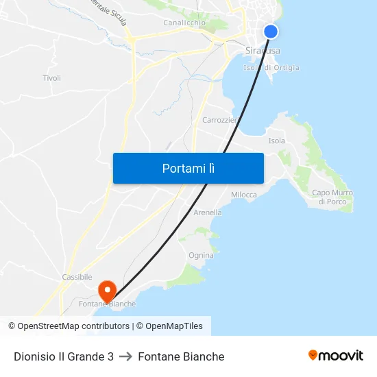 Dionisio Il Grande 3 to Fontane Bianche map