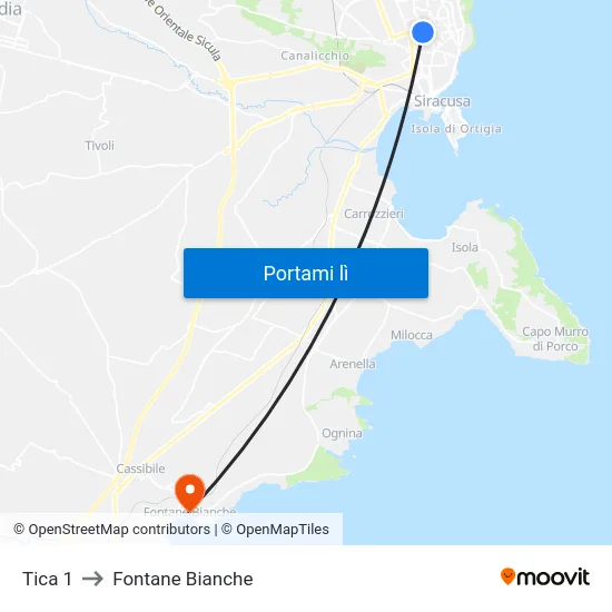 Tica 1 to Fontane Bianche map