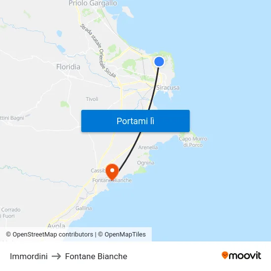 Immordini to Fontane Bianche map