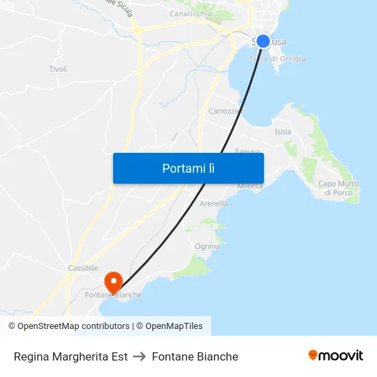 Regina Margherita Est to Fontane Bianche map