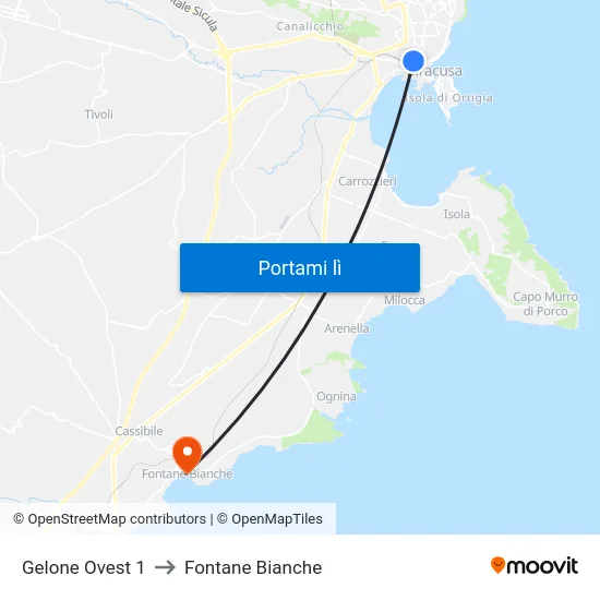 Gelone Ovest 1 to Fontane Bianche map