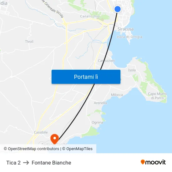 Tica 2 to Fontane Bianche map