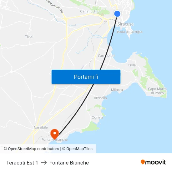 Teracati Est 1 to Fontane Bianche map