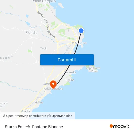 Sturzo Est to Fontane Bianche map
