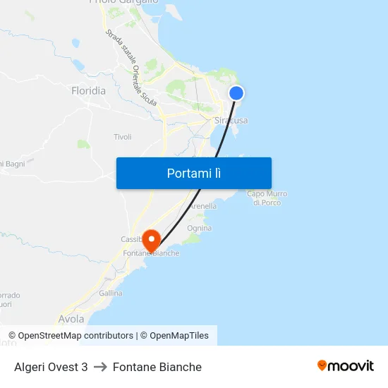 Algeri Ovest 3 to Fontane Bianche map