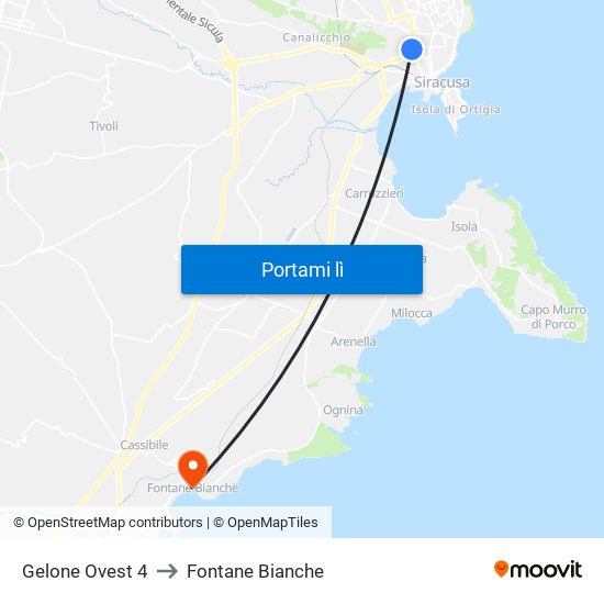 Gelone Ovest 4 to Fontane Bianche map