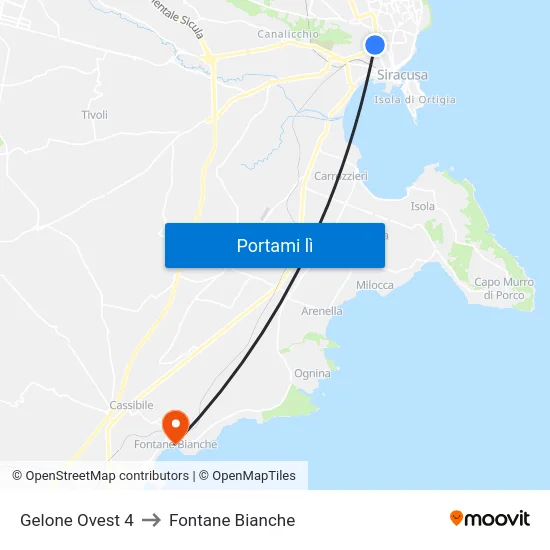 Gelone Ovest 4 to Fontane Bianche map