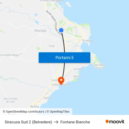 Siracusa Sud 2 (Belvedere) to Fontane Bianche map