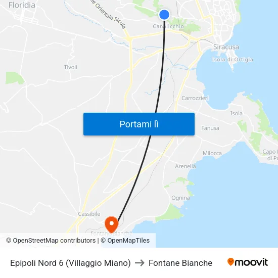 Epipoli Nord 6 (Villaggio Miano) to Fontane Bianche map
