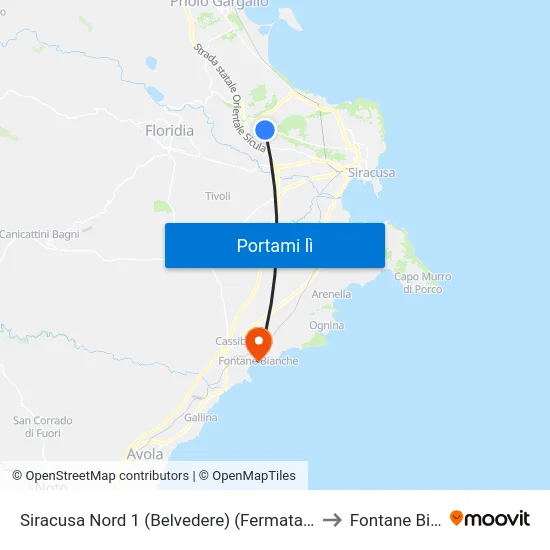 Siracusa Nord 1 (Belvedere) (Fermata Non Segnalata) to Fontane Bianche map