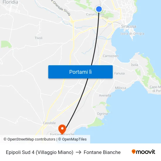 Epipoli Sud 4 (Villaggio Miano) to Fontane Bianche map