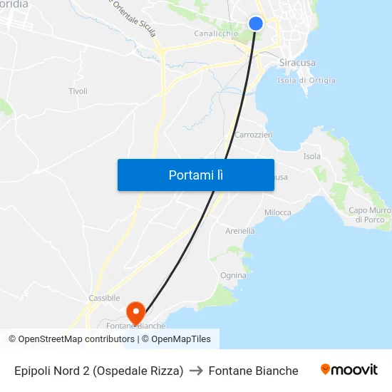 Epipoli Nord 2 (Ospedale Rizza) to Fontane Bianche map