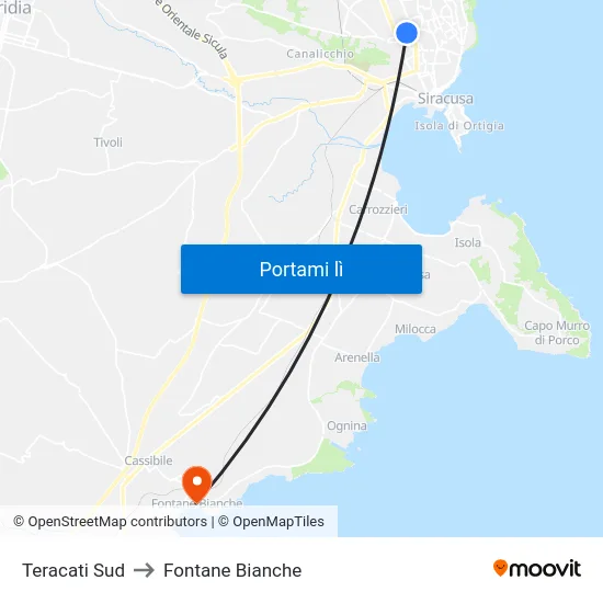 Teracati Sud to Fontane Bianche map