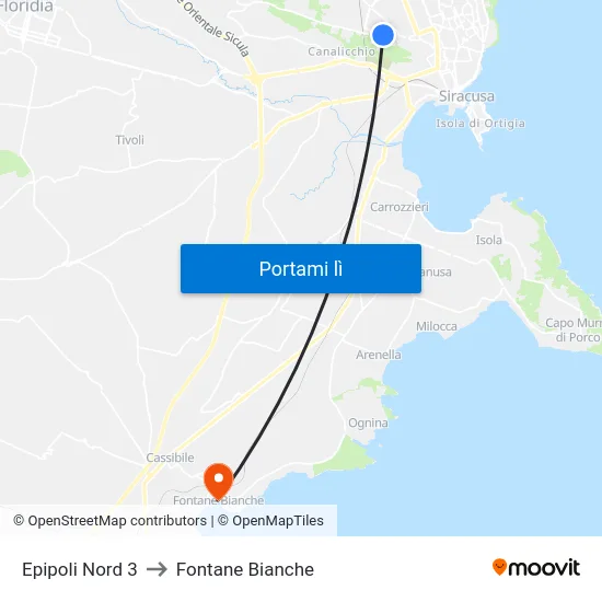 Epipoli Nord 3 to Fontane Bianche map