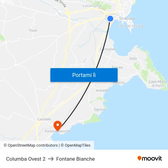 Columba Ovest 2 to Fontane Bianche map