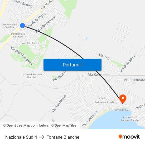 Nazionale Sud 4 to Fontane Bianche map
