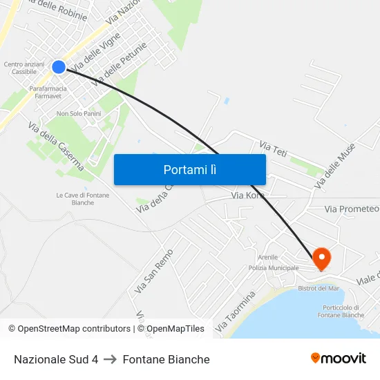 Nazionale Sud 4 to Fontane Bianche map
