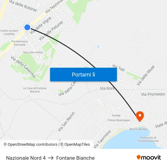Nazionale Nord 4 to Fontane Bianche map