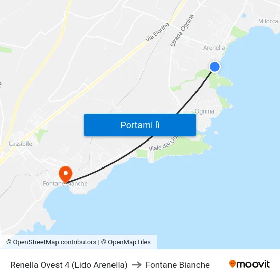 Renella Ovest 4 (Lido Arenella) to Fontane Bianche map